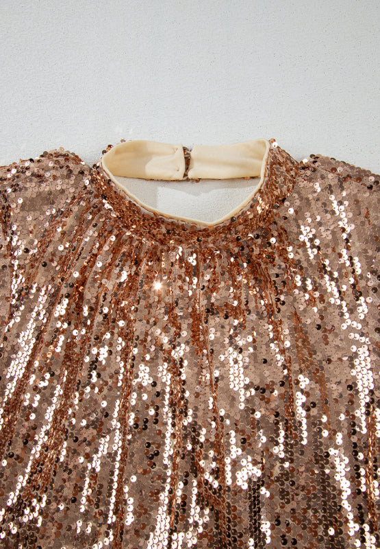 Backless Sequin Mock Neck Long Sleeve Mini Dress - Ladyez