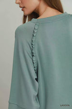 Umgee Ruffle Trim 3/4 Raglan Sleeve Top