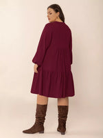 Plus Size Button Front Balloon Sleeve Dress