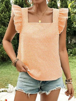 Ruffle Sleeve Gingham Square Neck Top - Ladyez