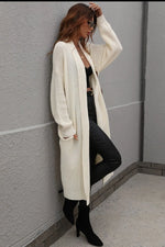 Waffle Knit Open Front Duster Cardigan With Pockets