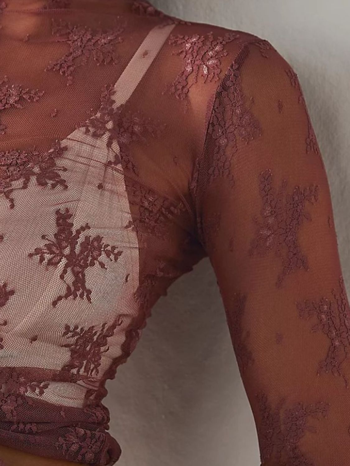Lace Mock Neck Long Sleeve Blouse - Ladyez