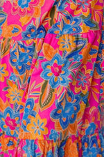 Printed V-Neck Cap Sleeve Pocketed Midi Dress - Ladyez