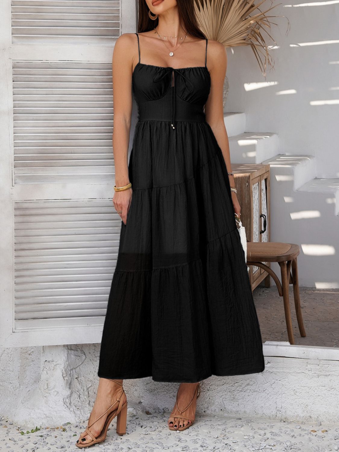 Devine Smocked Tiered Maxi Cami Dress - Ladyez
