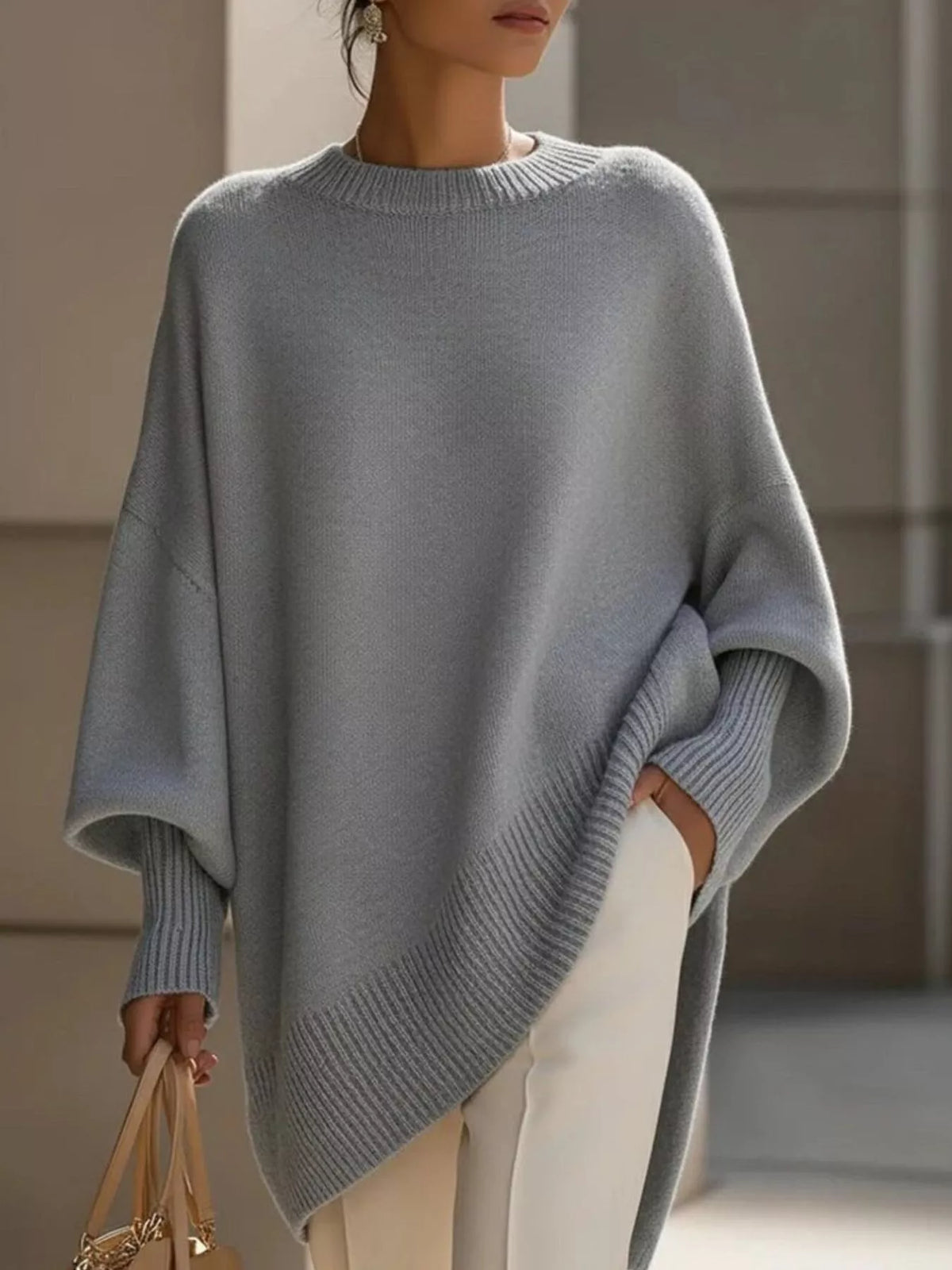 Ribbed Batwing Sleeve Oversized Sweater