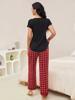 V-Neck Short Sleeve Top and Pants Lounge Set - Ladyez