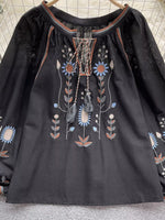 Embroidered Tie Neck Blouse
