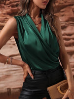 Sleeveless Wrap Draped Blouse - Ladyez