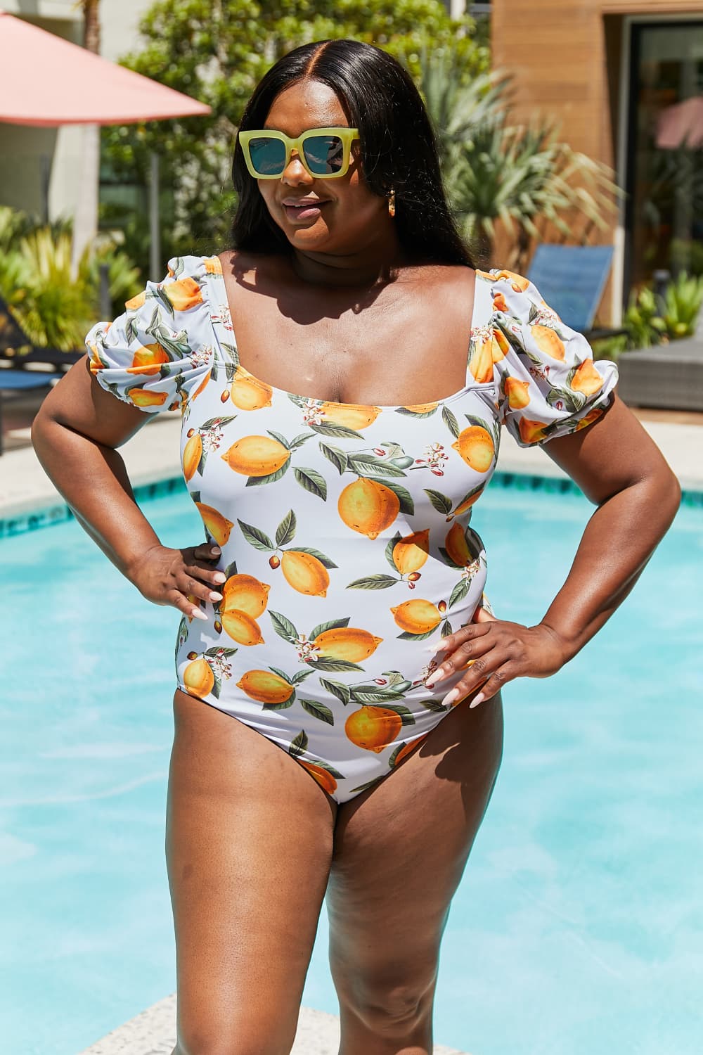 Marina West Swim Salty Air Puff Sleeve One-Piece in Citrus Orange - Ladyez