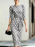 Full Size Polka Dot 3/4 Sleeve Dress Plus Size
