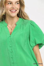 Umgee Button-Down Puff Sleeve Shirt