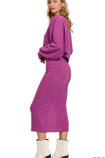 Zenana Ribbed Asymmetric Hem and Sleeve Top & Skirt Set