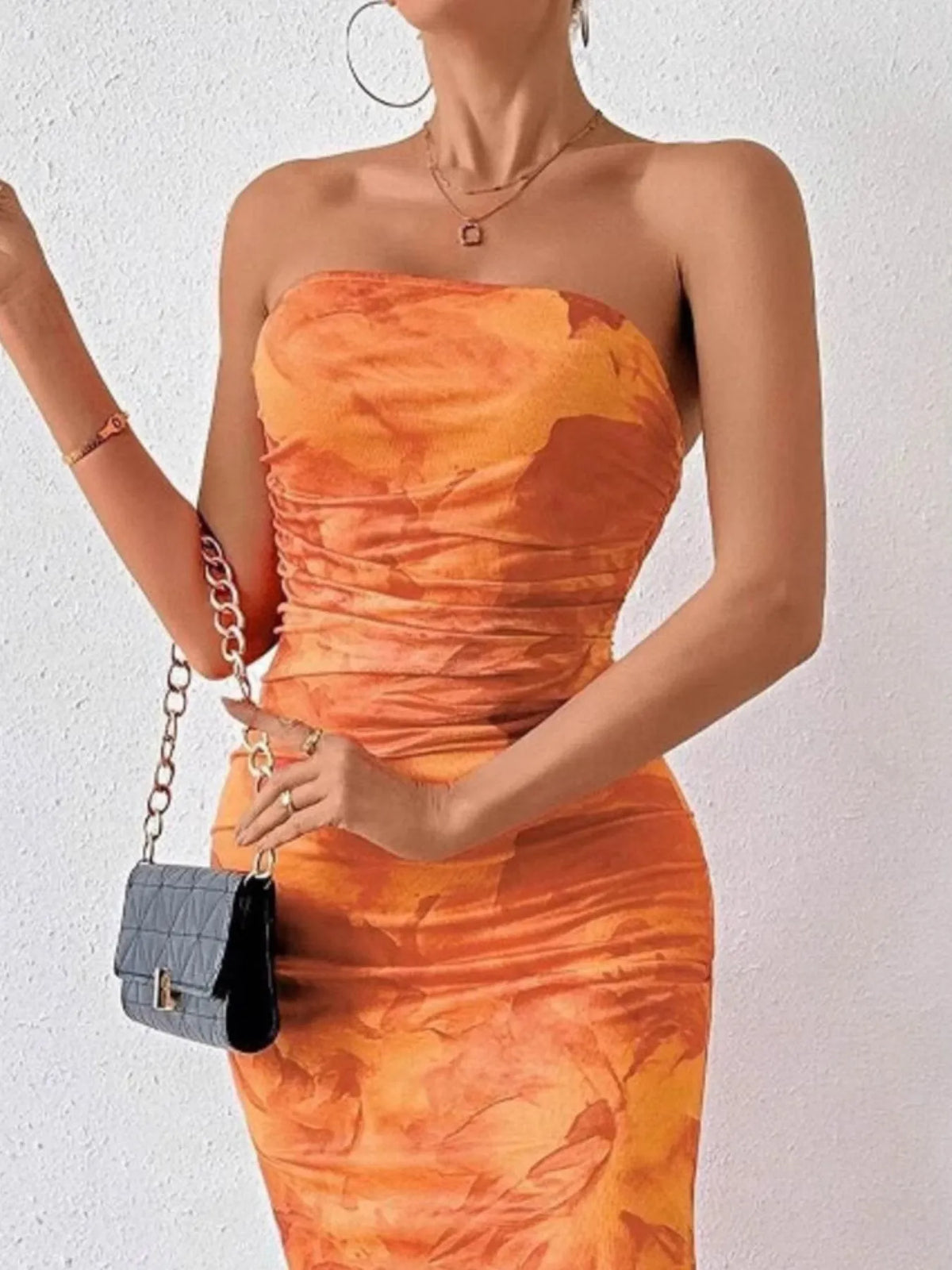 Printed Side Slit Tube Dress - Ladyez