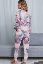 Shiny Tie-Dye Crewneck Top and Drawstring Waist Joggers Lounge Set - Ladyez