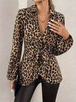Leopard Print Tie Front Long Sleeve Blouse