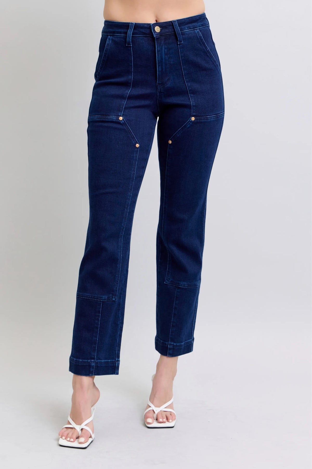 Judy Blue Full Size Hw Work Wear Knee Patch Straight Jeans Plus Size - Ladyez