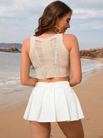 Cutout Round Neck Sleeveless Cover Up - Ladyez