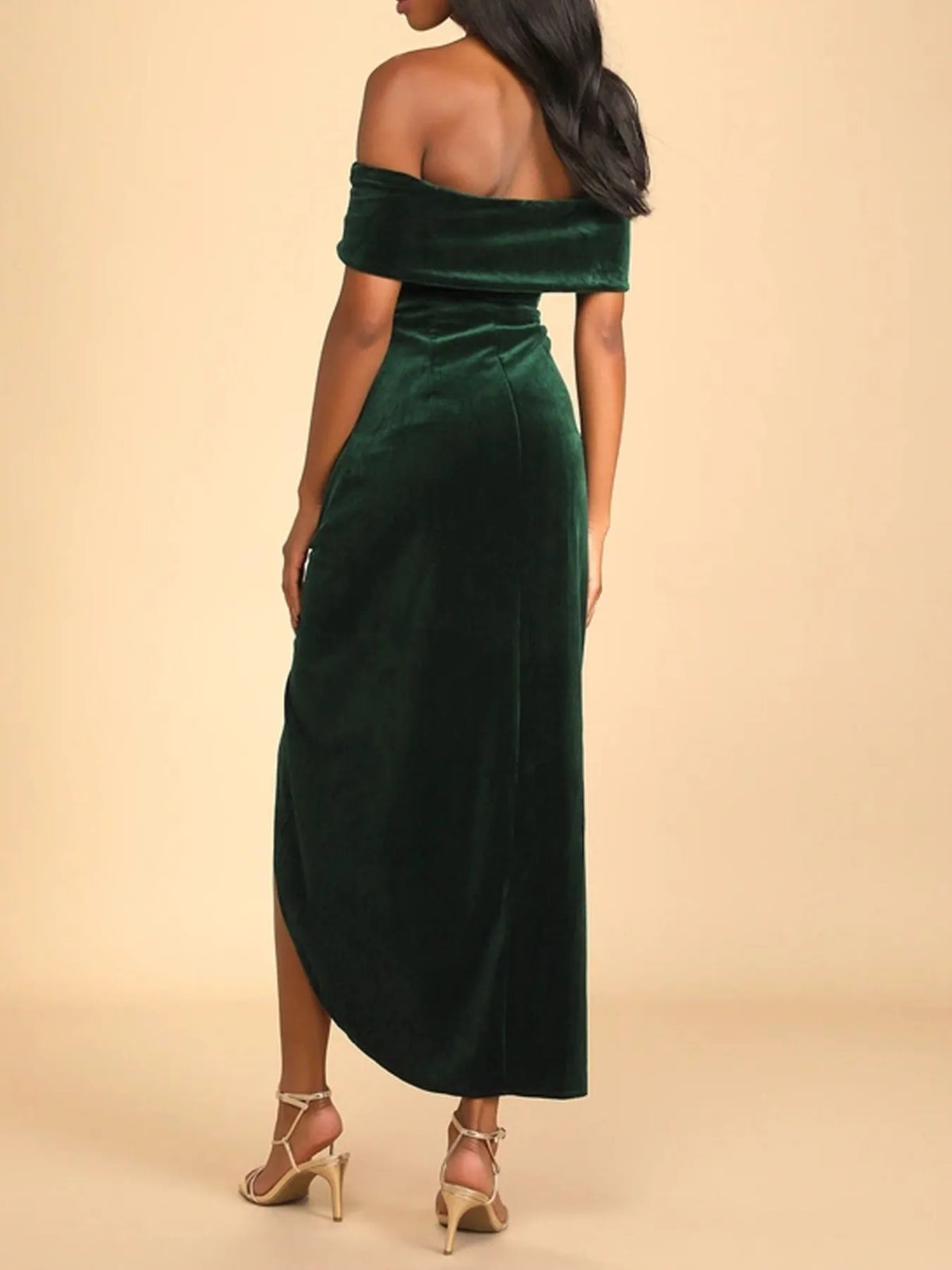 Off-Shoulder Wrap Dress with Side Slit - Ladyez