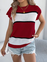 Color Block Round Neck Cap Sleeve Knit Top