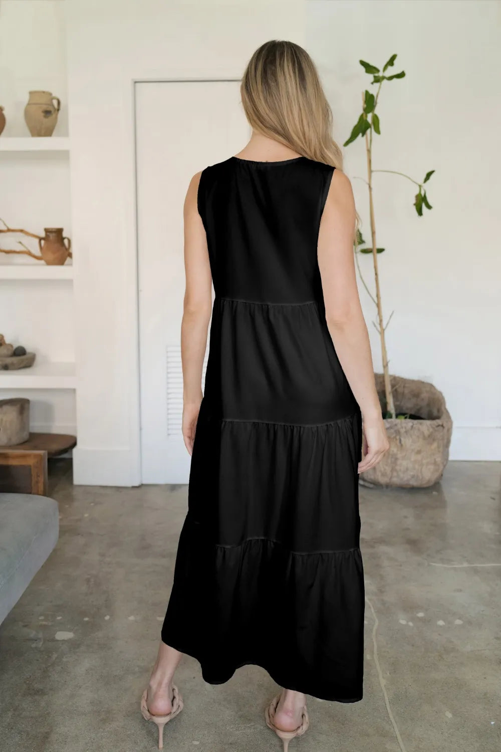 FAM-FAM Tiered V-Neck Sleeveless Dress - Ladyez
