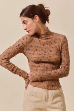 SO ME Floral Print Textured Long Sleeve Knit Top