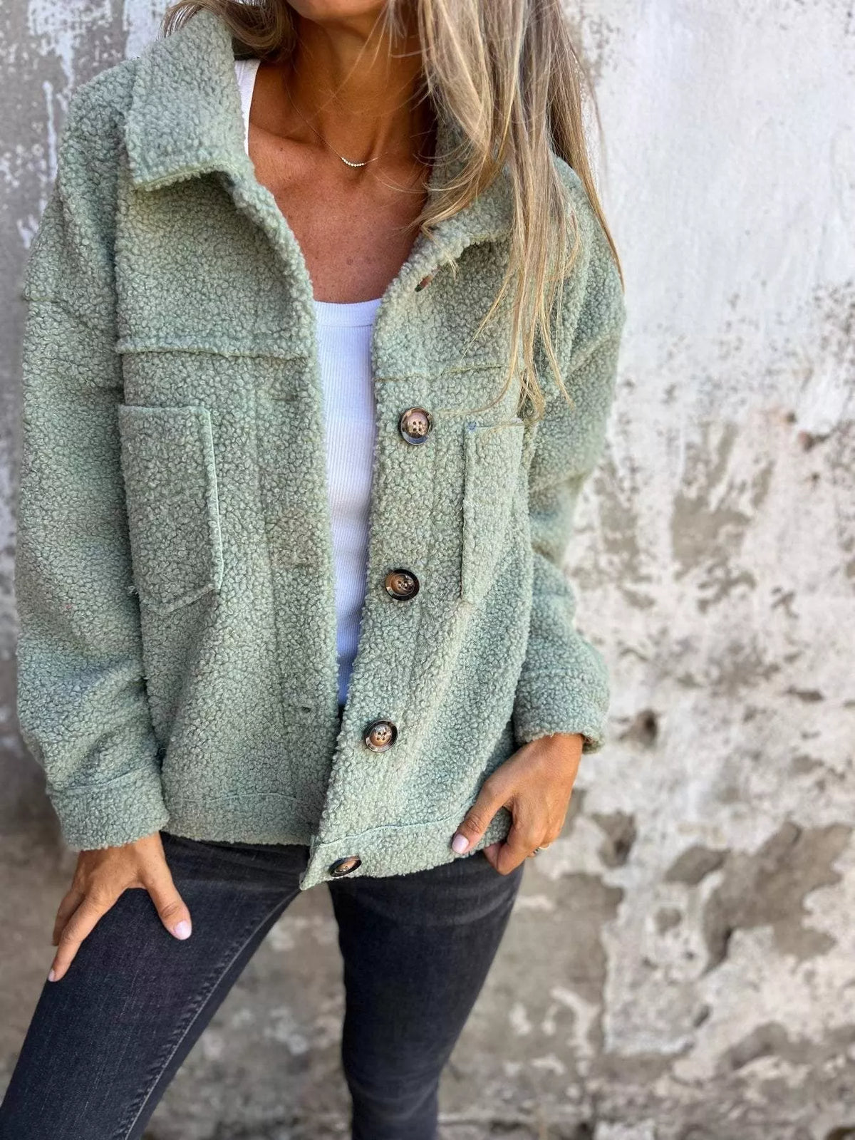 Full Size Single-Breasted Sherpa Shacket Plus Size