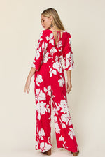 Double Take Full Size Printed Tie Back Wide Leg Jumpsuit - Ladyez