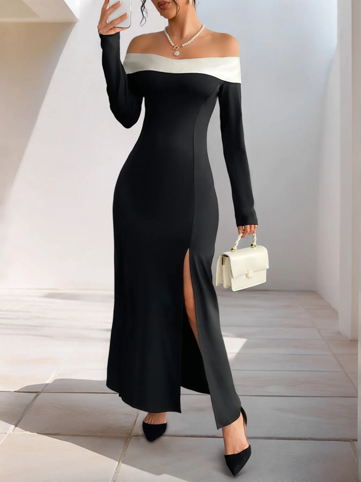 Side Slit Off-Shoulder Maxi Dress - Ladyez