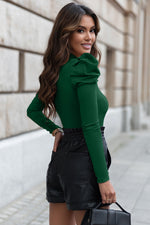 Mock Neck Puff Sleeve Bodysuit - Ladyez