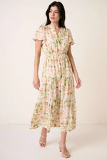 Mittoshop Flower Print Flutter Sleeve V Slit Maxi Dress