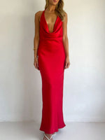 Halter Neck Satin Maxi Dress