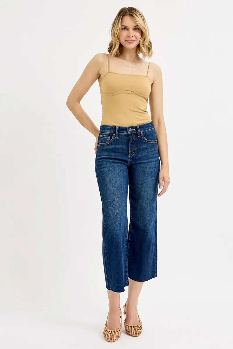 RISEN Full Size Tummy Control High Rise Crop Wide Jeans Plus Size - Ladyez