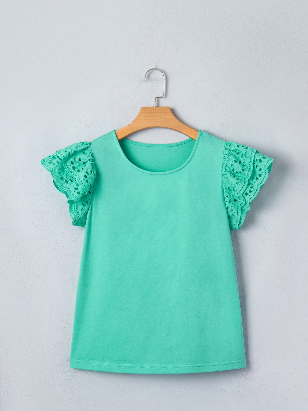 Eyelet Lace Ruffled Cap Sleeve Top