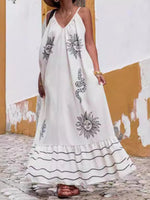 Printed V-neck Summer Maxi Dress - Ladyez