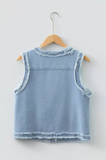Frayed Edge Flap Pockets Denim Vest Jacket