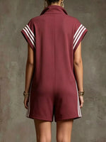 Striped Zip Front Short Sleeve Romper