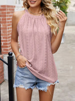 Eyelet Sleeveless Top with Gathered Detail - Ladyez