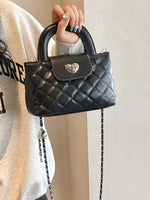 Quilted Heart Lock Crossbody Bag
