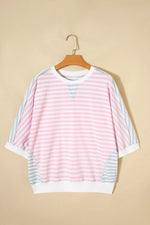 Casual Stripe Oversize Dolman Sleeve Patchwork T Shirt