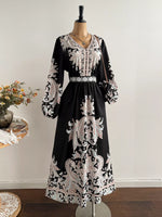 Plus Size Printed V-Neck Balloon Sleeve Dress