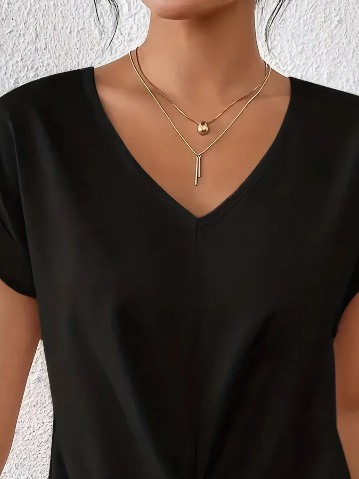 V-Neck Twist Front Top - Ladyez