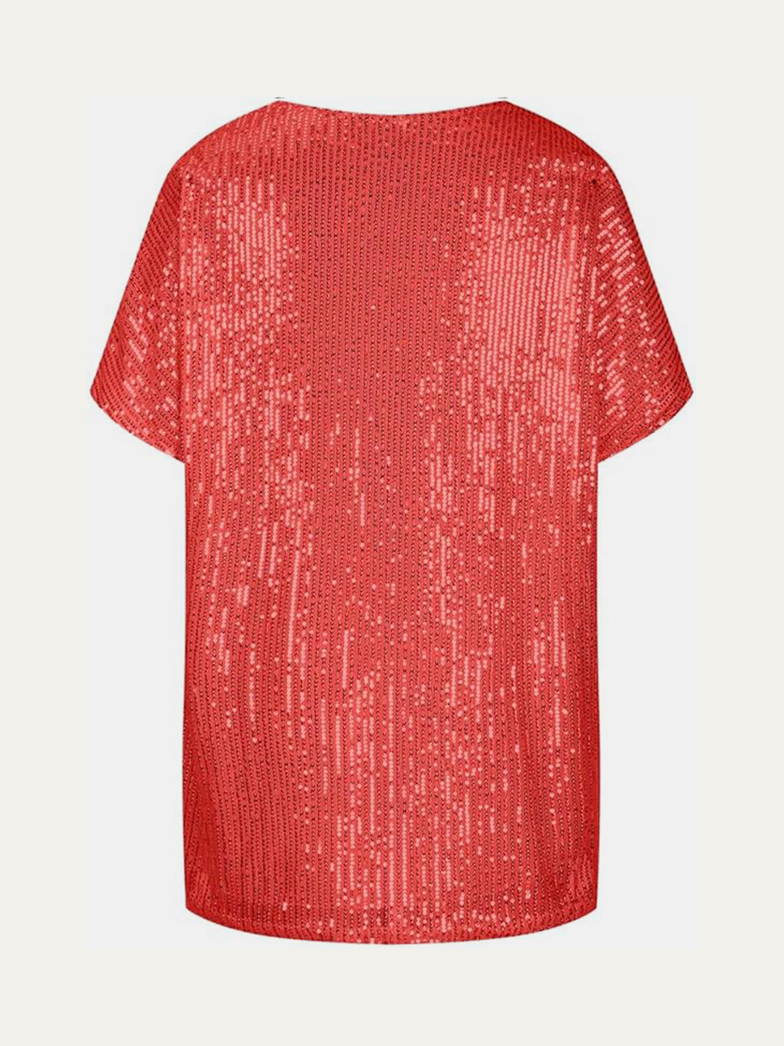 Full Size Sequin V-Neck Short Sleeve Top - Ladyez