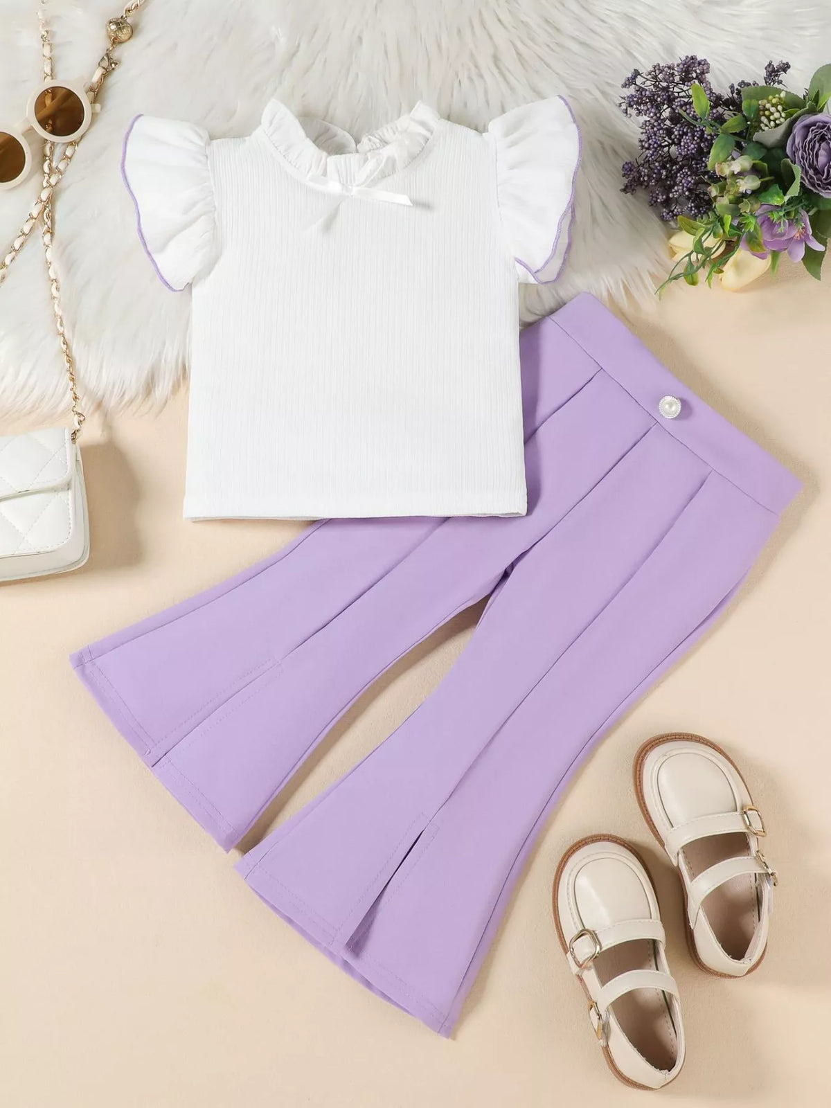 Children's Ruffle Trim Top and Flare Leg Pants Set