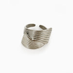 2-Piece Stainless Steel Textured Wave Ring - Ladyez