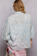 POL Embroidered Floral Collared Neck Shirt with Scalloped Edges