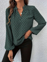 Printed Notched Balloon Sleeve Blouse