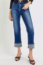 RISEN Full Size High Rise Ankle Straight Cuffed Jeans Plus Size - Ladyez