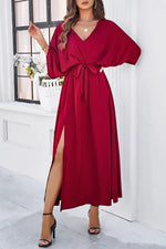 Devine Slit Tied V-Neck Three-Quarter Sleeve Dress