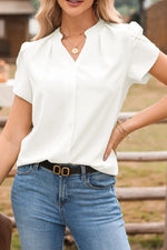 Short Sleeve Notched Blouse - Ladyez