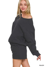 Zenana Fleece Boat Neck Sweatshirt and Shorts Set